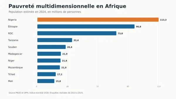 Graphique des dix plus grandes populations africaines touchées par la pauvreté multidimensionnelle